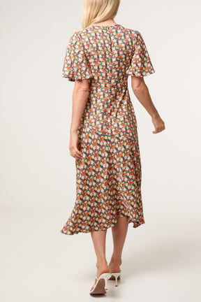 Floral Wrap Midi Dress