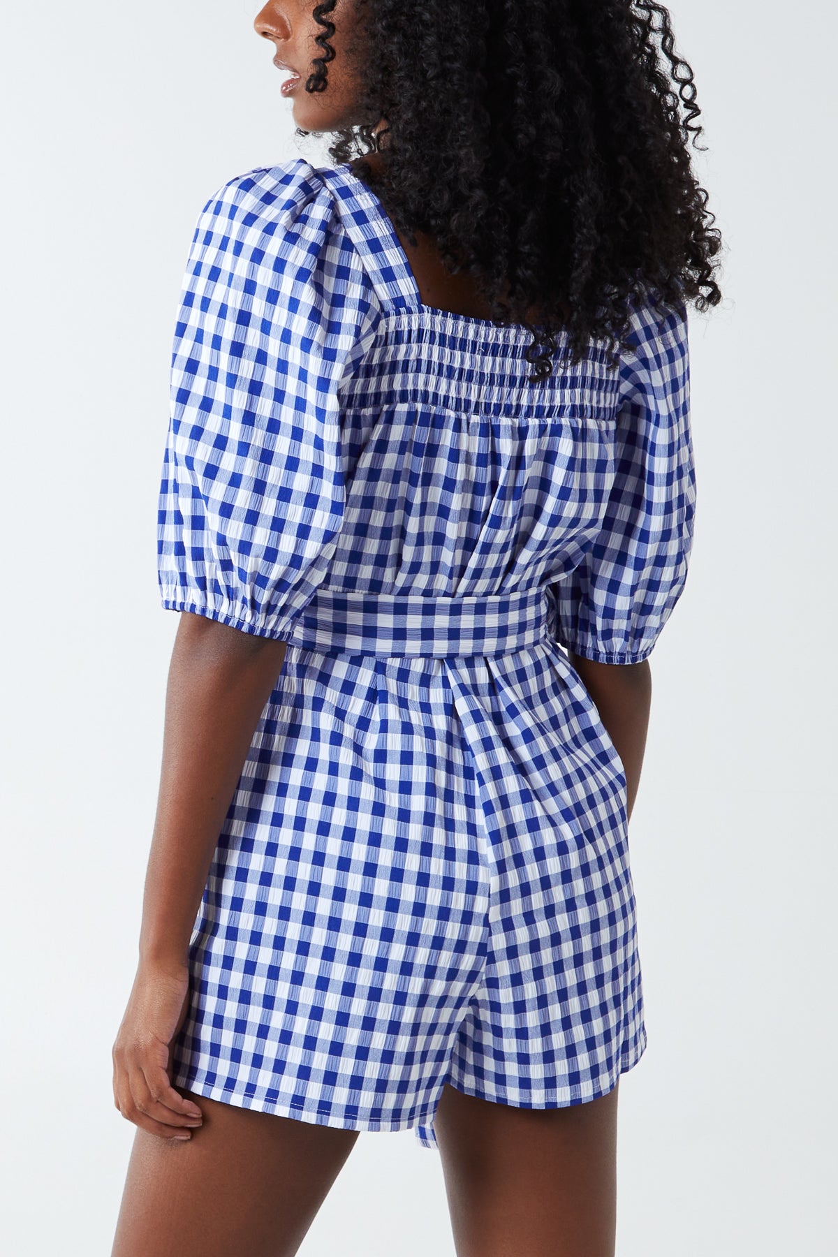 Gingham Shirred Tie Playsuit