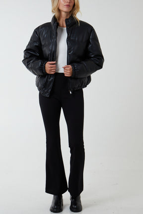 PU Faux Leather Puffer Jacket