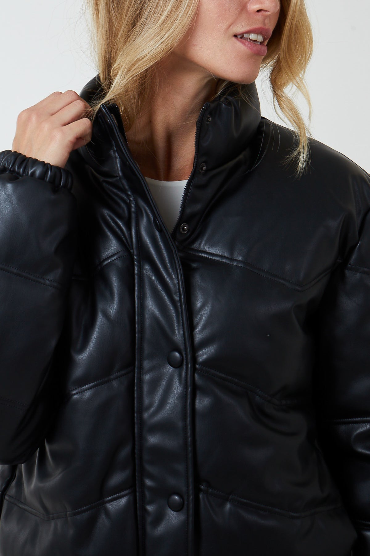 PU Faux Leather Puffer Jacket