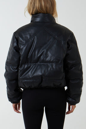 PU Faux Leather Puffer Jacket