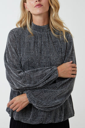Puffball High Neck Metallic Top