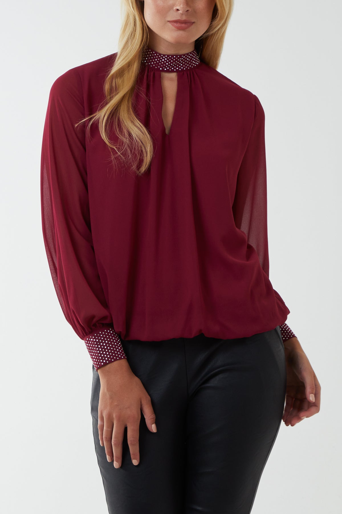 Diamante Collar And Cuff Puffball Top