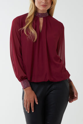 Diamante Collar And Cuff Puffball Top