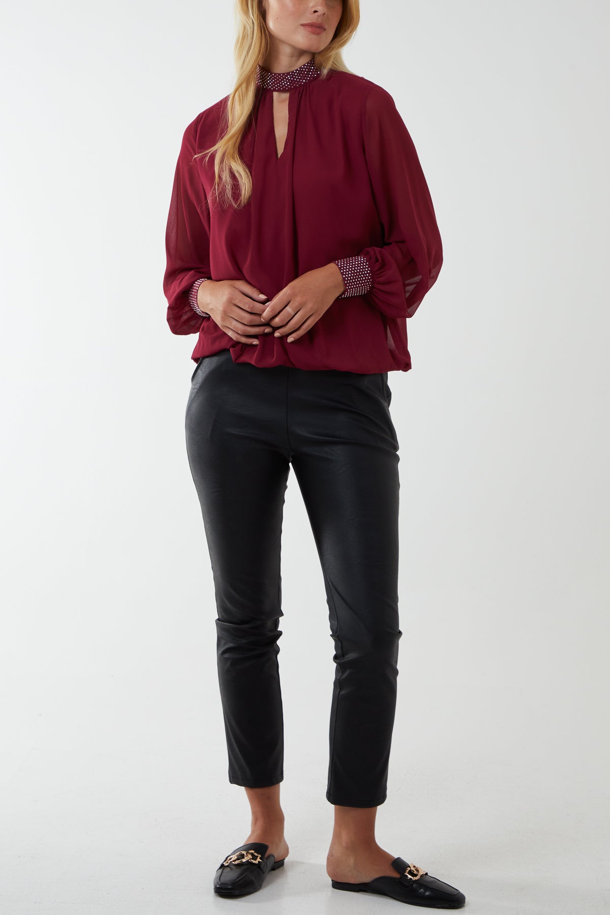 Diamante Collar And Cuff Puffball Top
