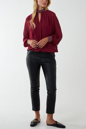 Diamante Collar And Cuff Puffball Top