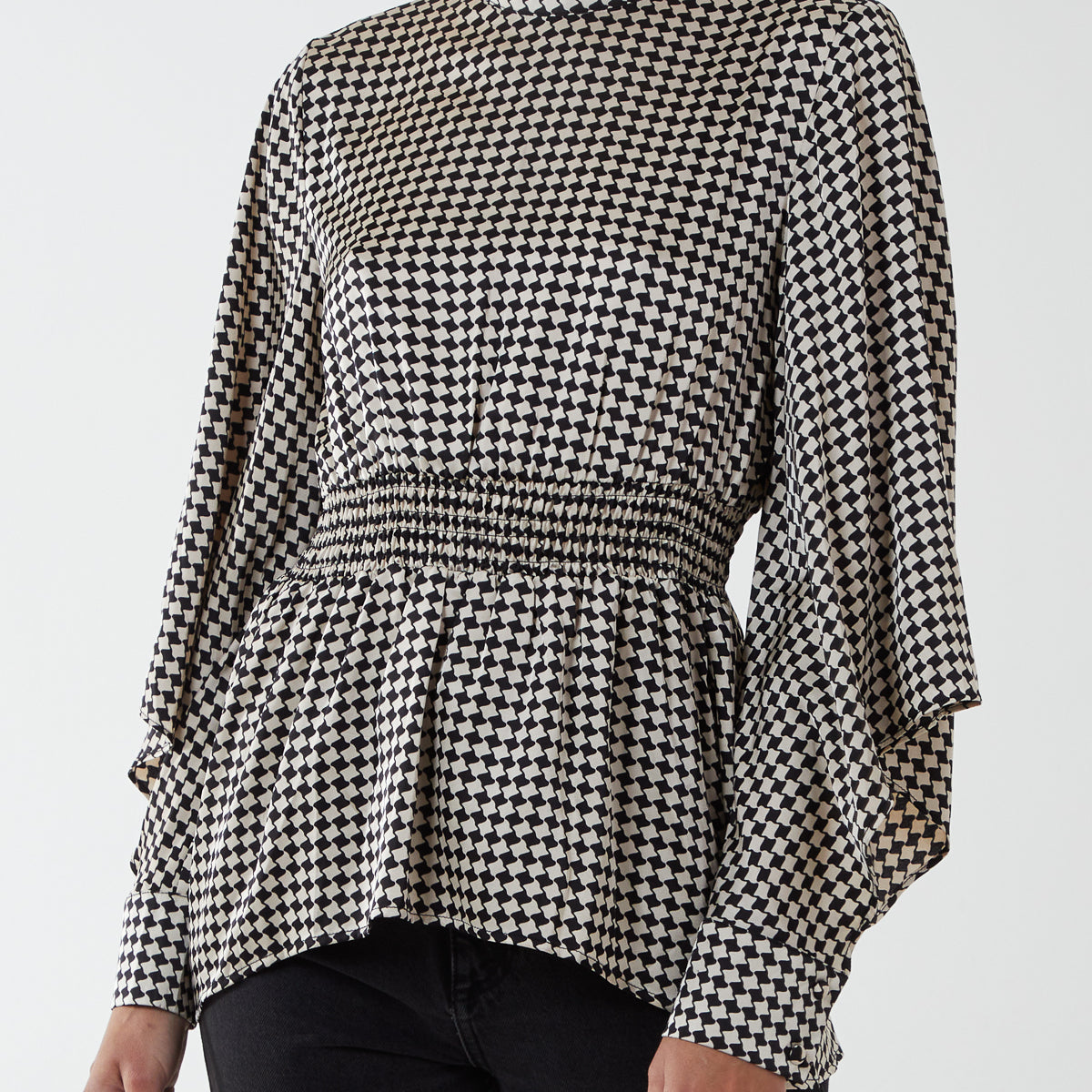 Ameri★ MEDI HOUNDSTOOTH PEPLUM TOP Torn-By-Ronny-Kobo-Fitted-