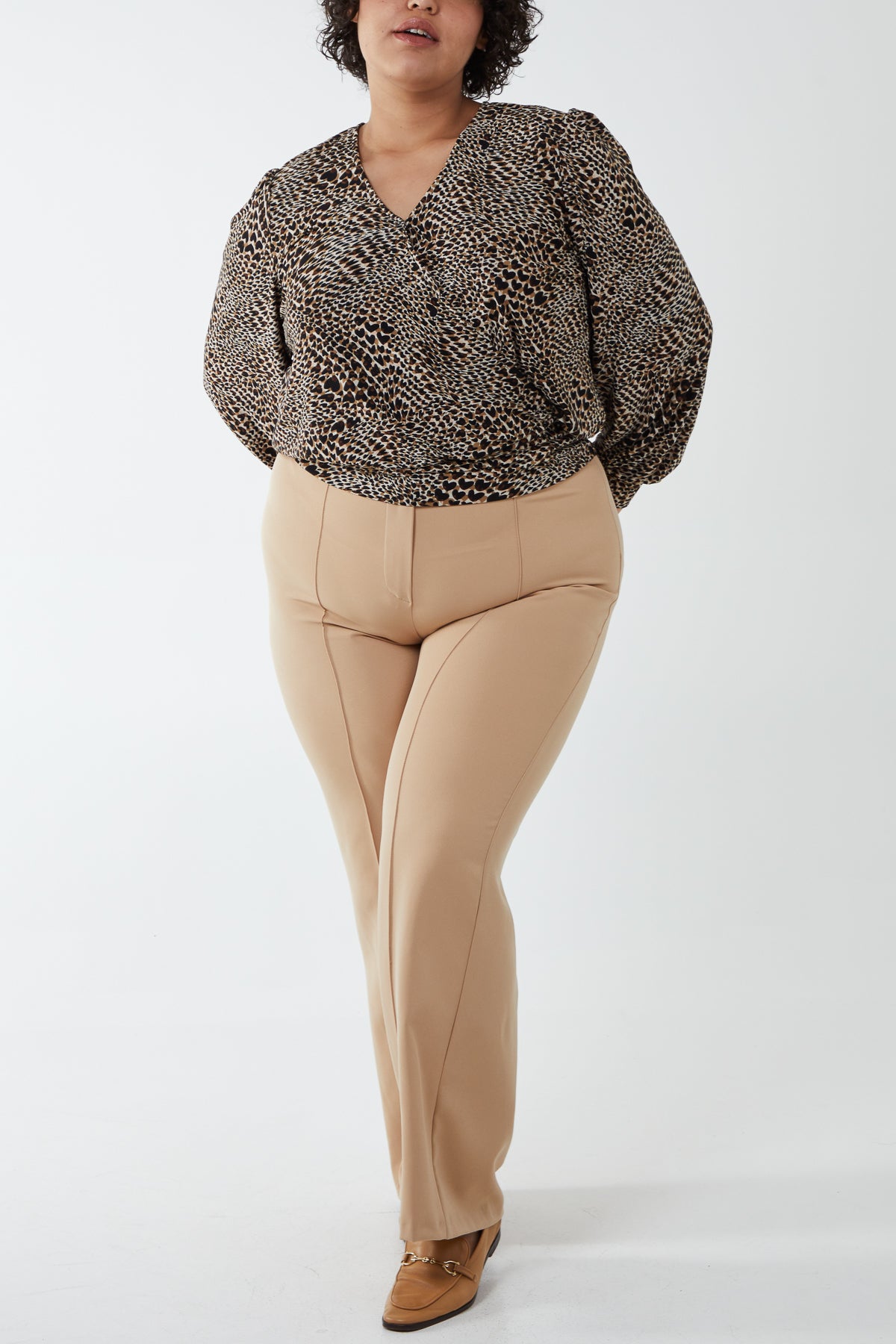Leopard Wrap Front Deep Hem Blouse