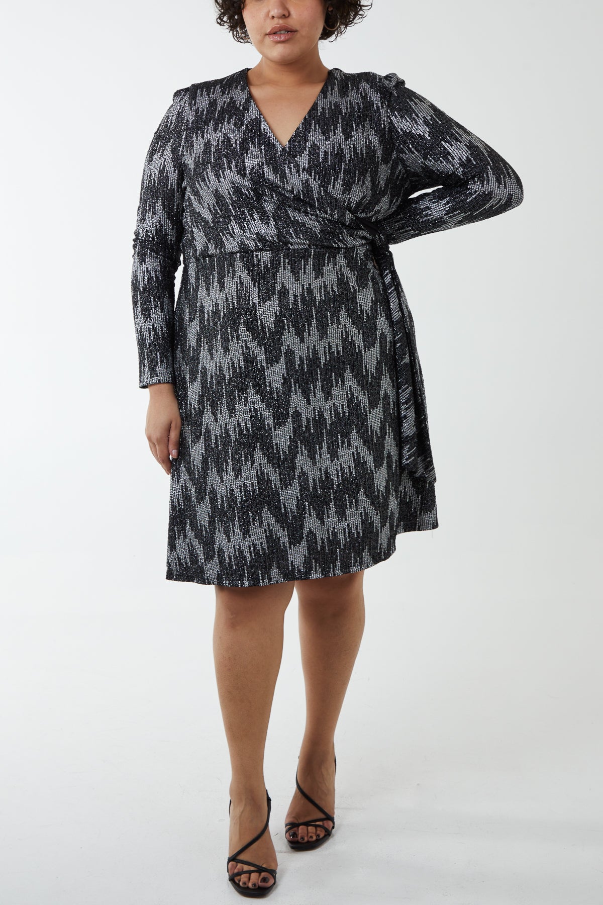 Metallic Chevron Wrap Dress