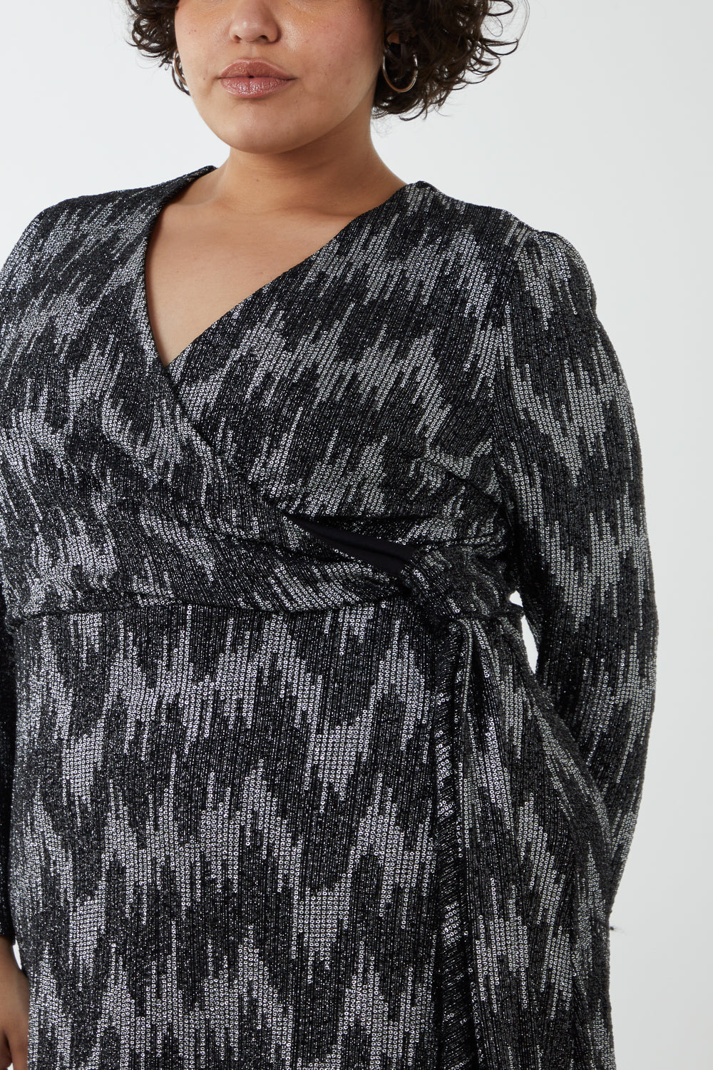 Metallic Chevron Wrap Dress