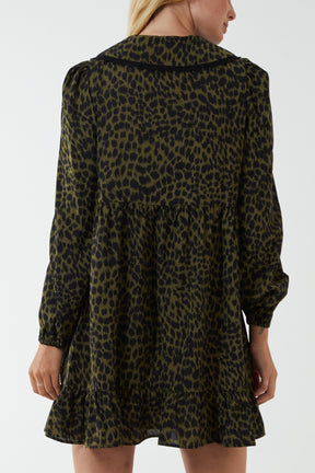 Leopard Lace Trim Peter Pan Collar Smock