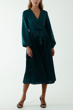 Jacquard Wrap Front Belted Midi Dress