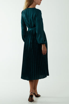 Jacquard Wrap Front Belted Midi Dress