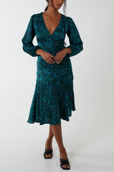 Wrap Front Floral Midi Dress