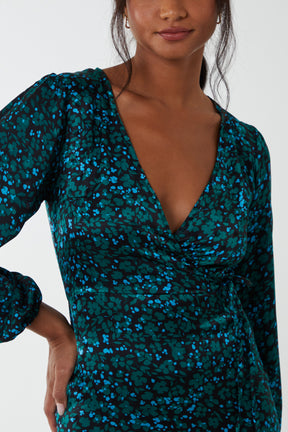 Wrap Front Floral Midi Dress