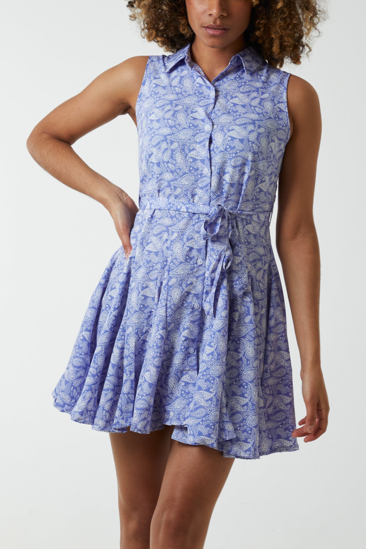 Paisley Sleeveless Shirt Mini Dress
