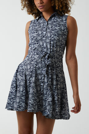 Paisley Sleeveless Shirt Mini Dress