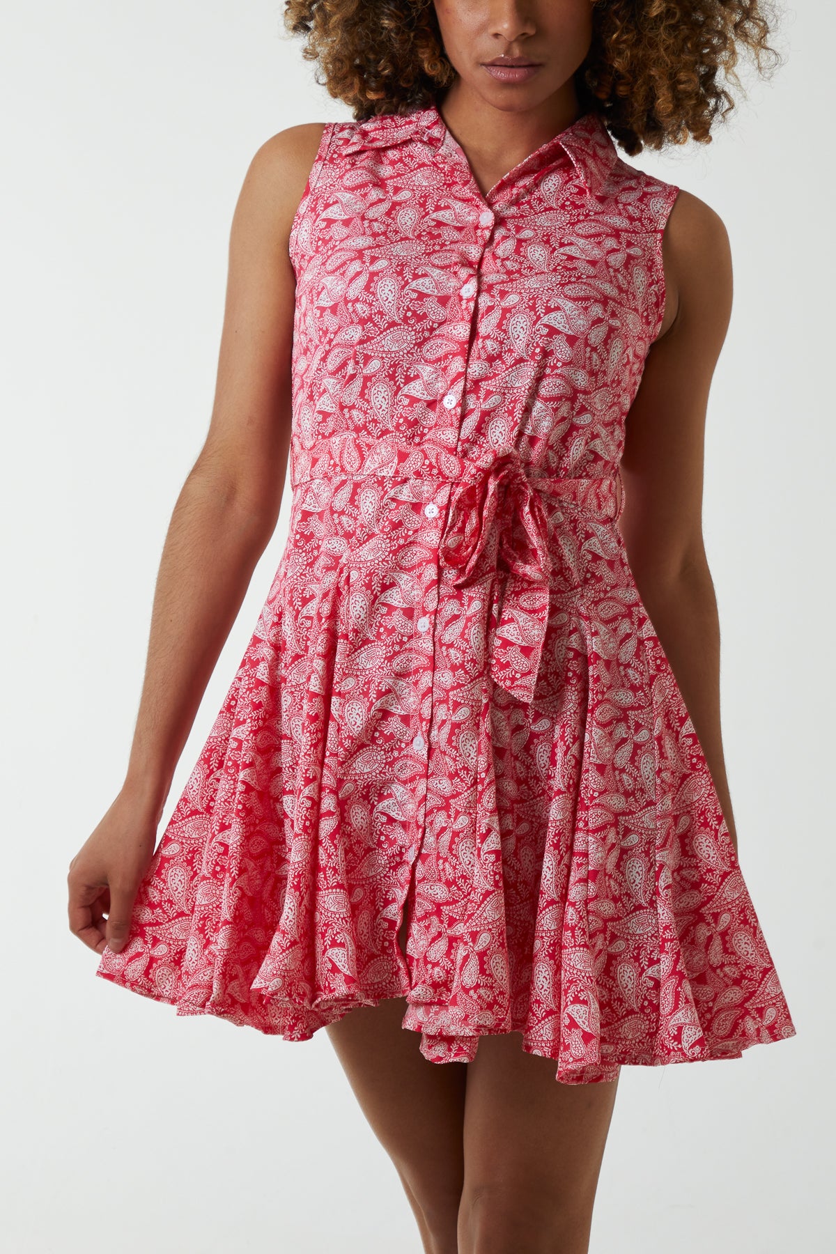 Paisley Sleeveless Shirt Mini Dress
