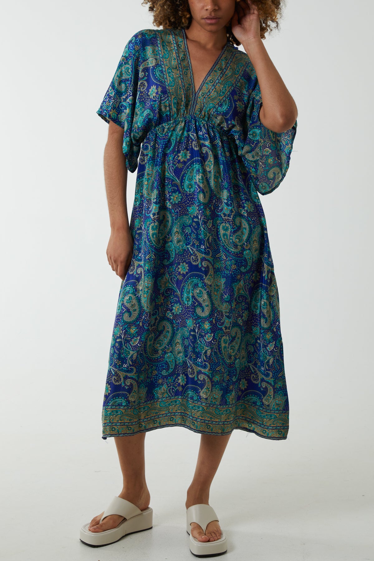 Paisley Kimono Sleeve Midi Dress