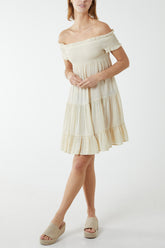 Bardot Shirred Floaty Mini Dress