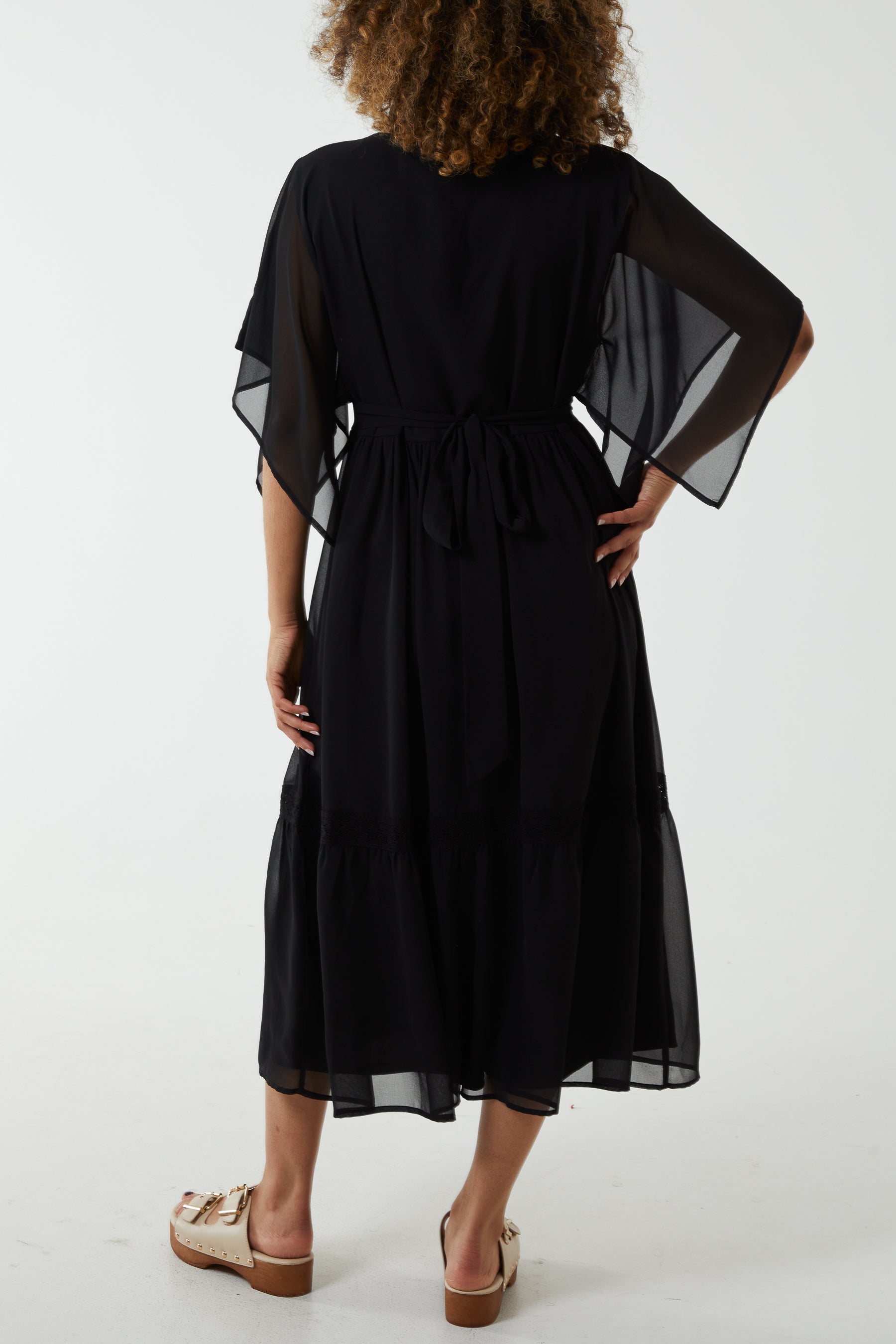 Kimono Sleeve Chiffon Midi Dress
