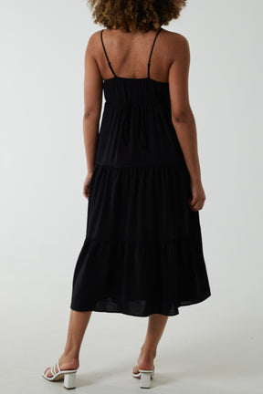 Cami Trapeze Tassel Front Maxi Dress