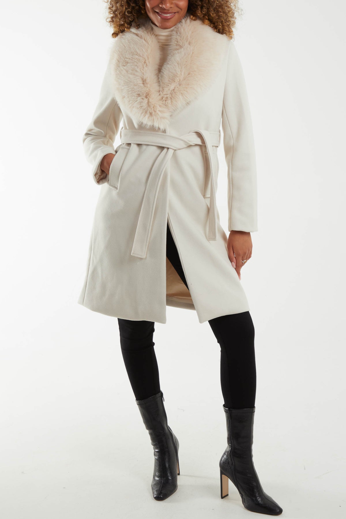 Fur Belted Trench Coat