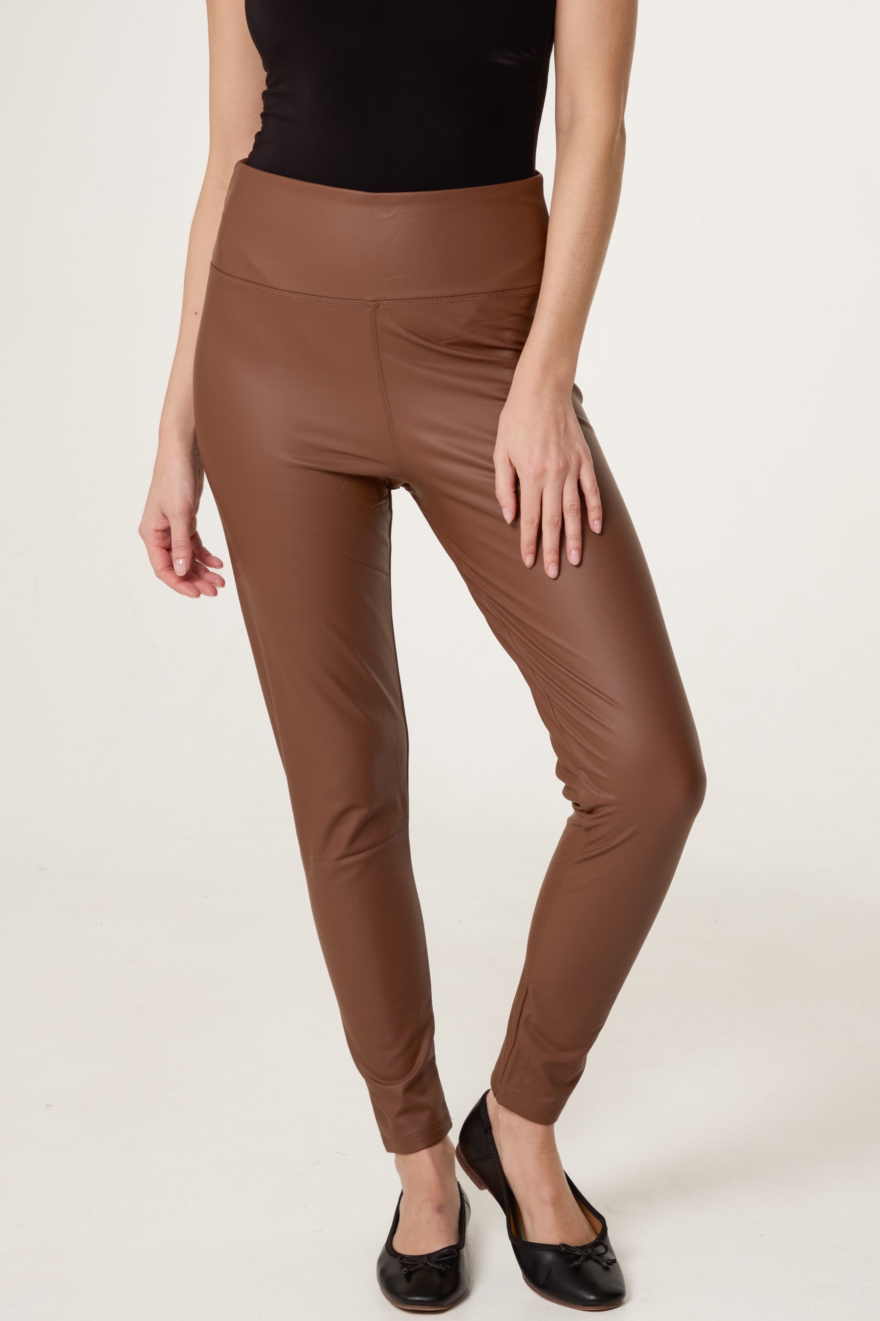 Leather Look Thick Waistband Legging
