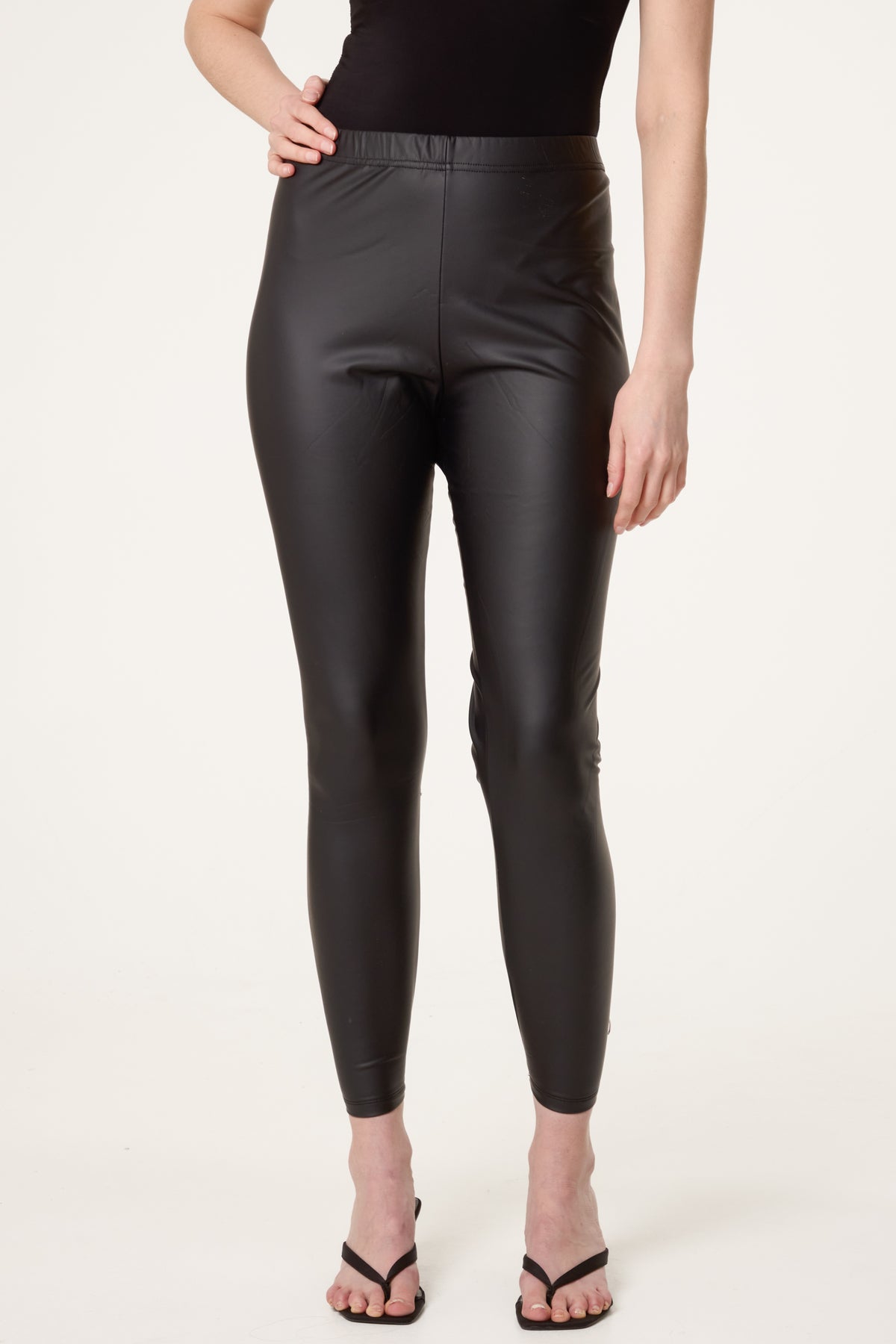 Leather Look Thin Waistband Leggings