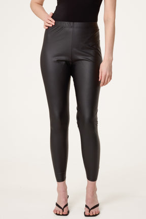 Leather Look Thin Waistband Leggings