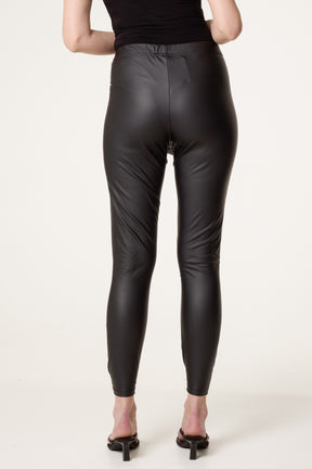 Leather Look Thin Waistband Leggings