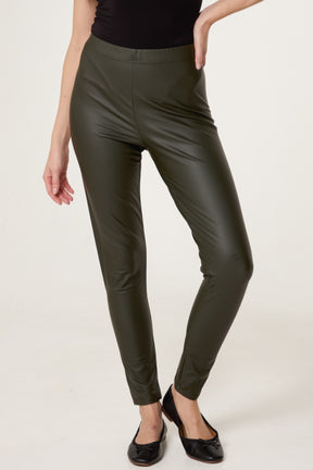 Leather Look Thin Waistband Leggings