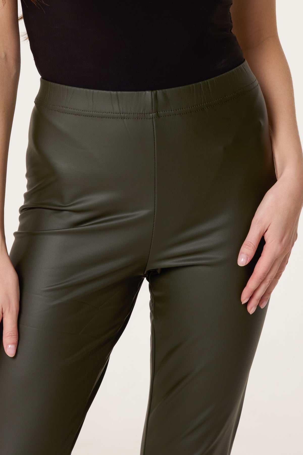 Leather Look Thin Waistband Leggings