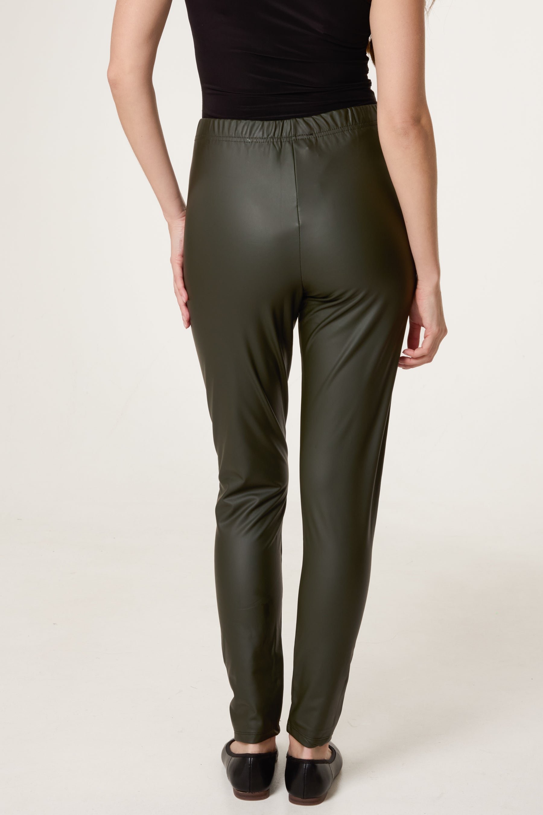 Leather Look Thin Waistband Leggings