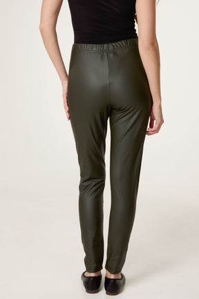 Leather Look Thin Waistband Leggings