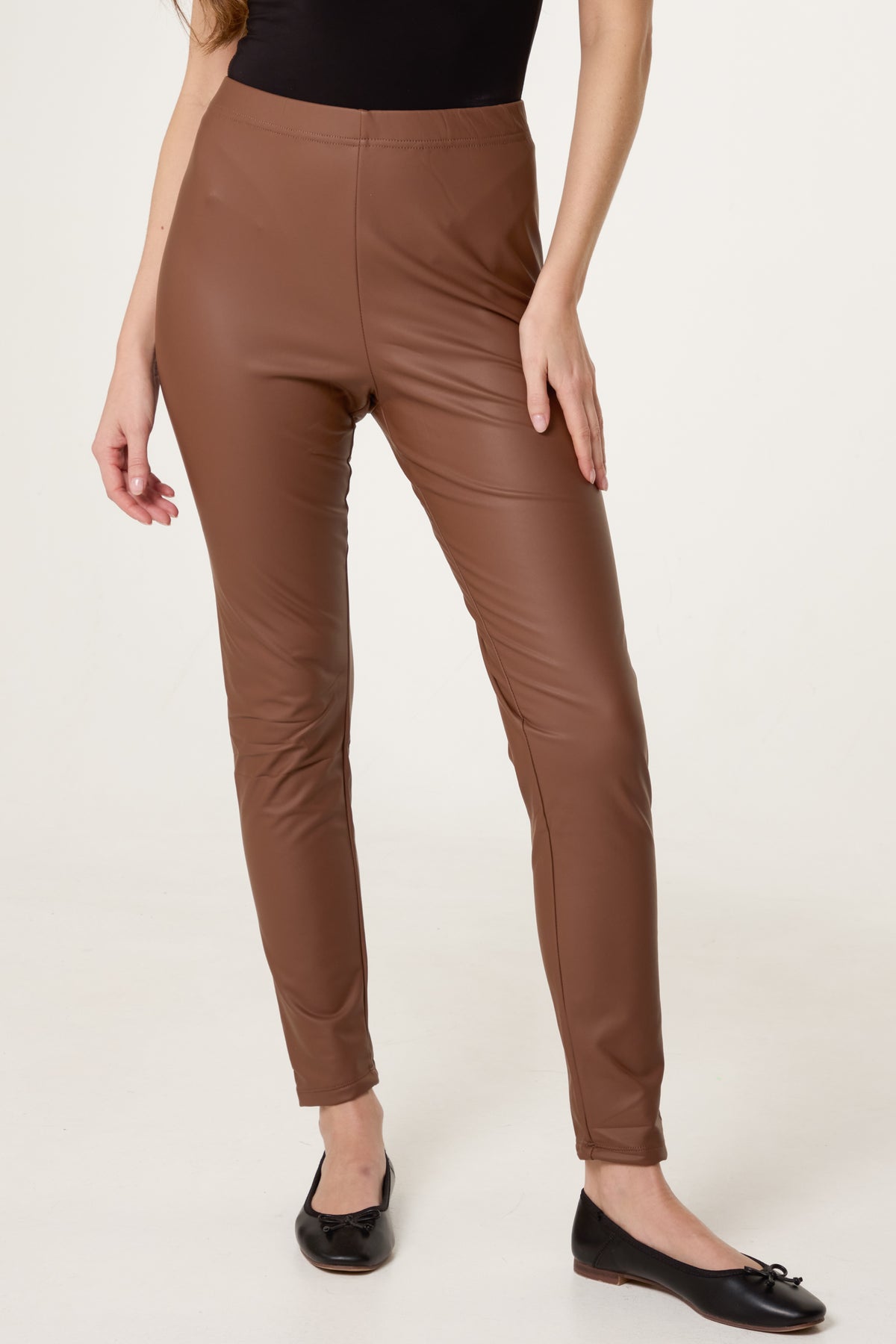Leather Look Thin Waistband Leggings