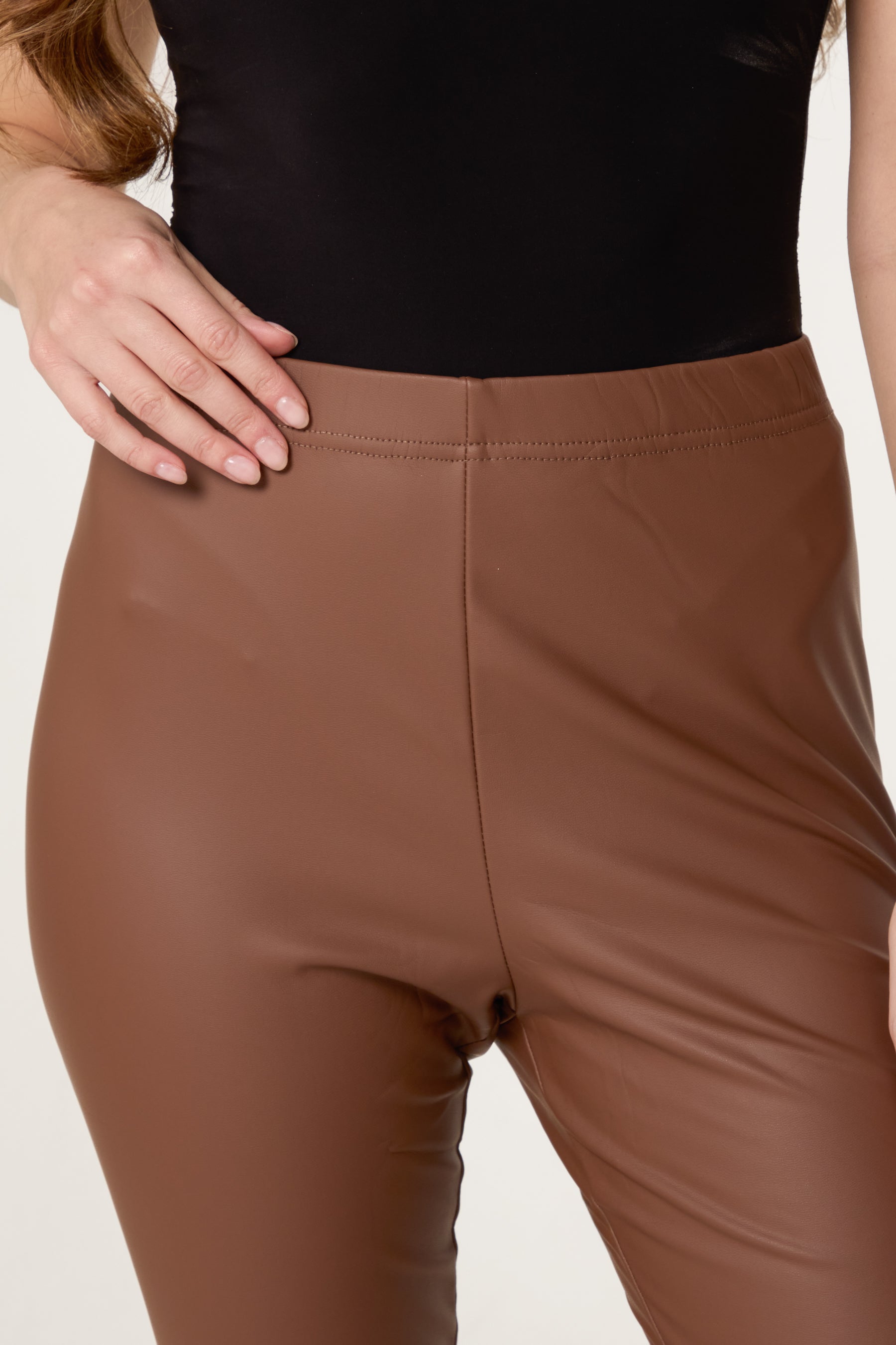 Leather Look Thin Waistband Leggings