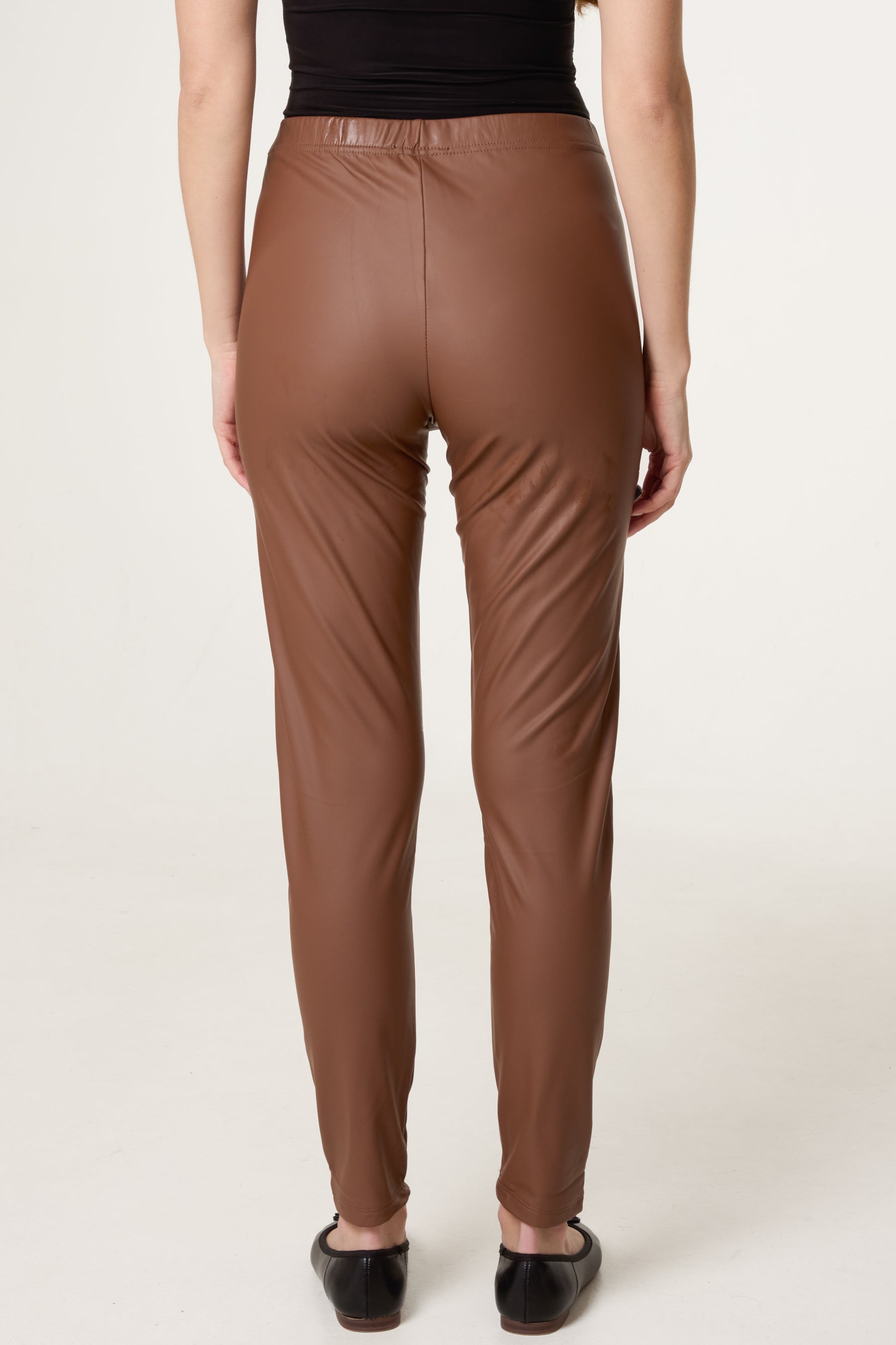 Leather Look Thin Waistband Leggings