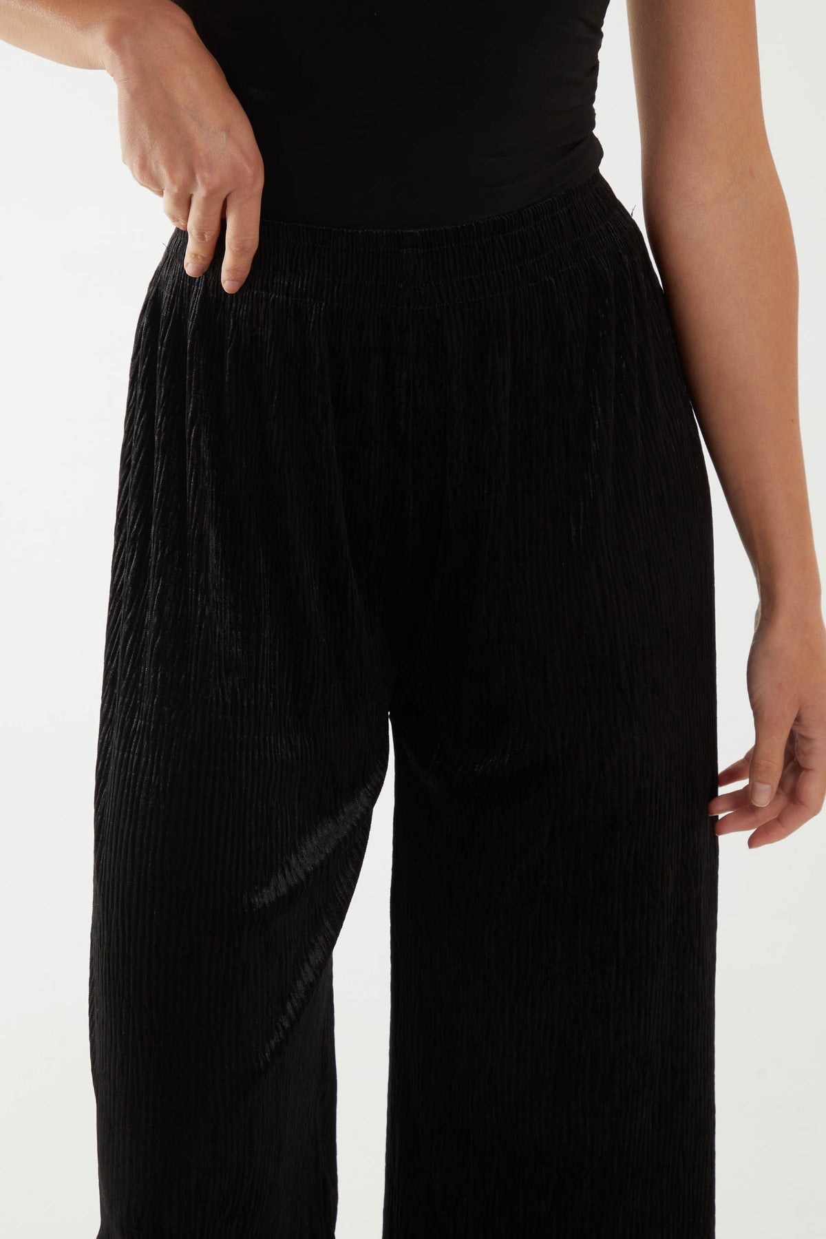 Wide Leg Velour Pleated Trousers