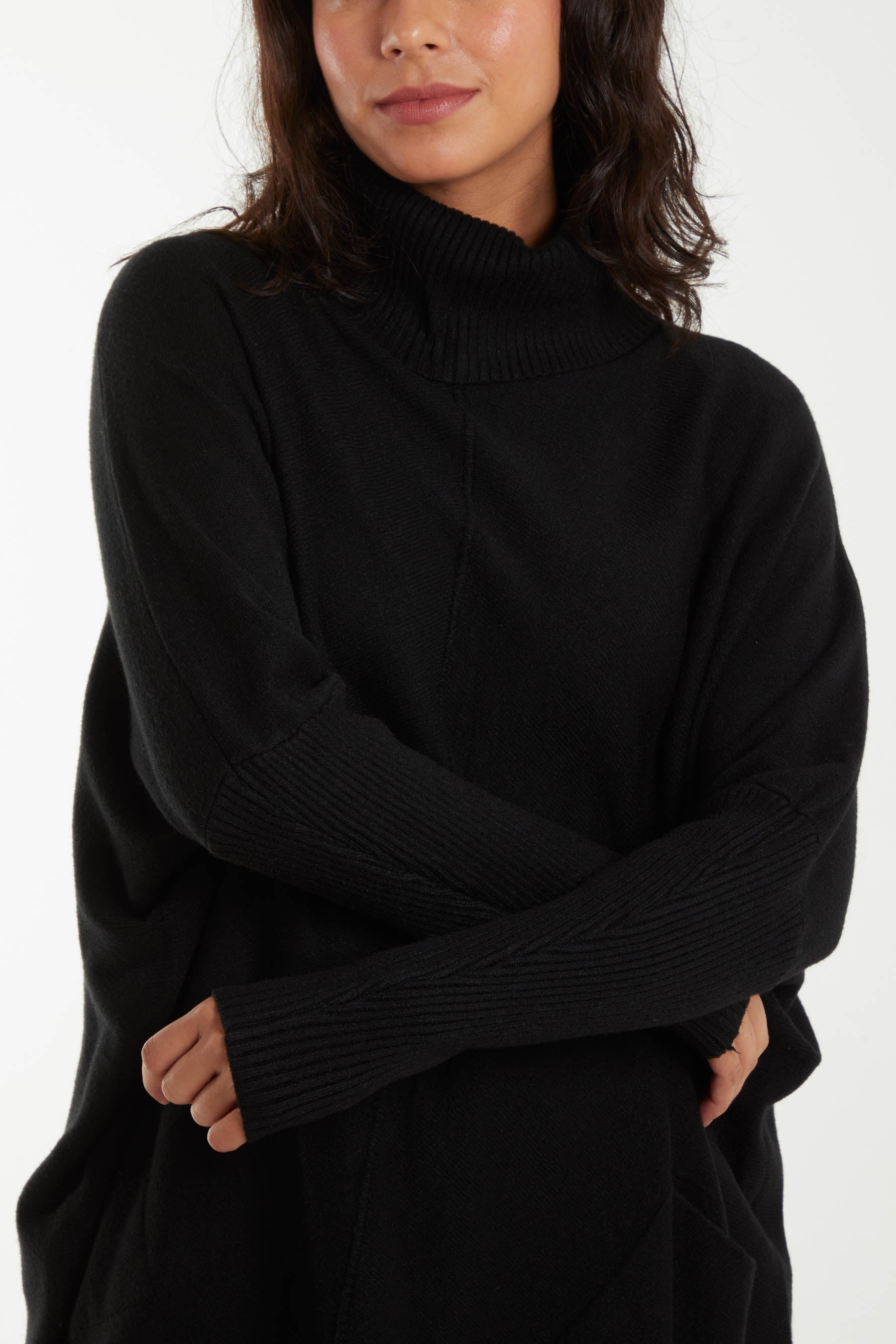 Roll Neck Pocket Batwing Sleeve Oversized Jumper