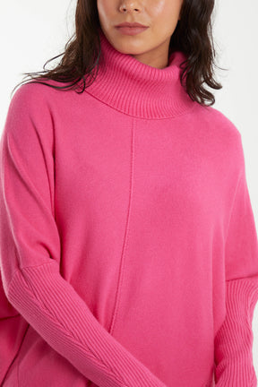 Roll Neck Pocket Batwing Sleeve Oversized Jumper