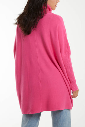 Roll Neck Pocket Batwing Sleeve Oversized Jumper