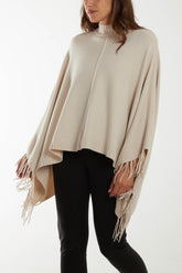 Tassel High Neck Poncho