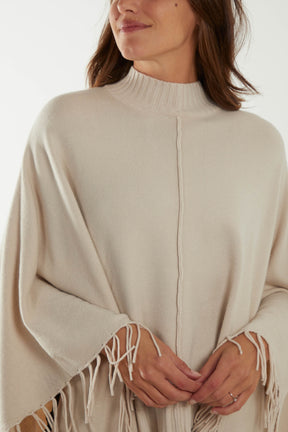 Tassel High Neck Poncho