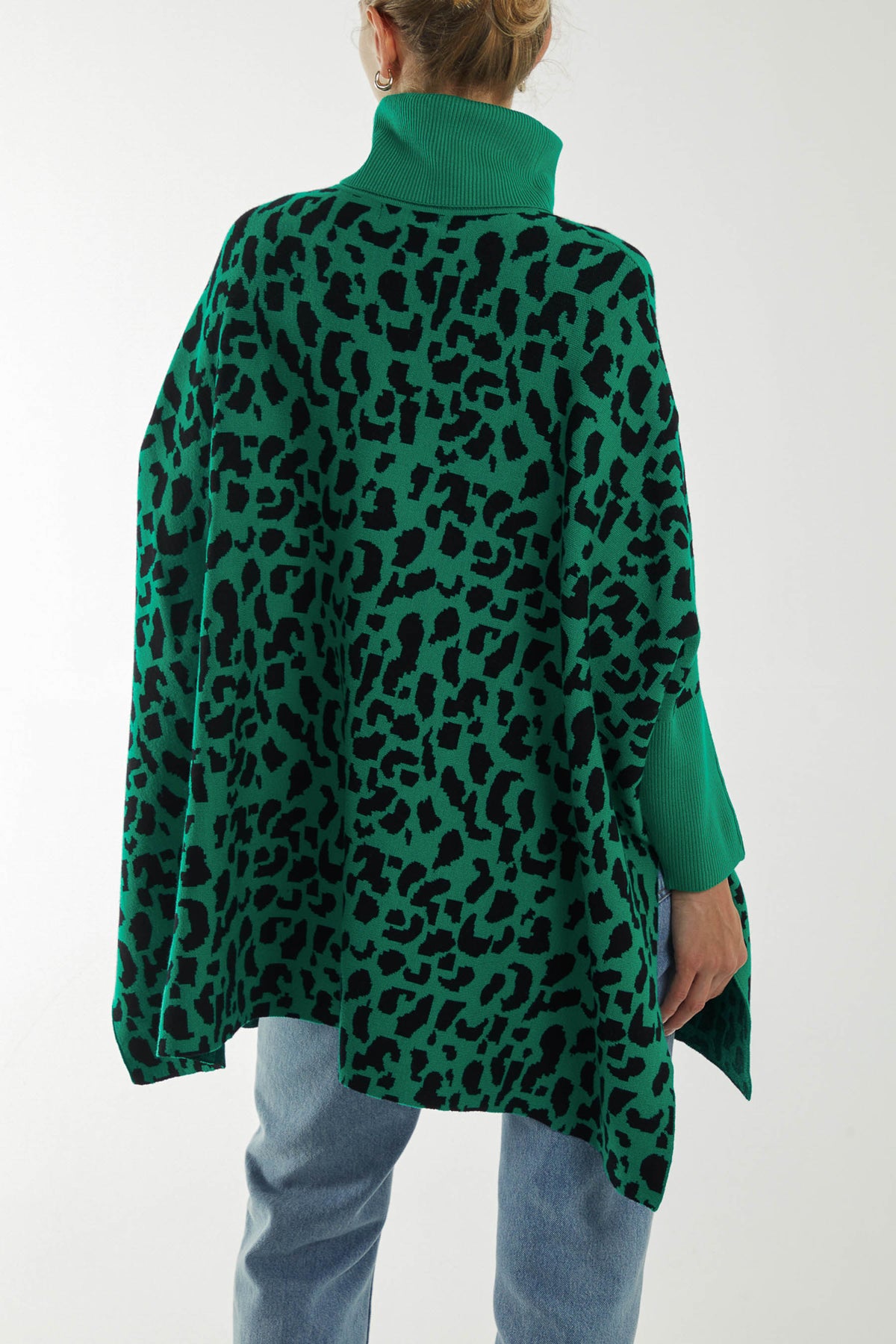 Animal Print Roll Neck Poncho Jumper
