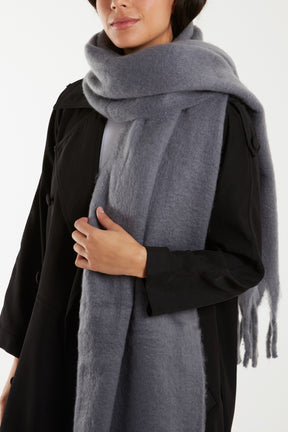 Plain Tassel Fluffy Scarf