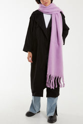 Plain Tassel Fluffy Scarf