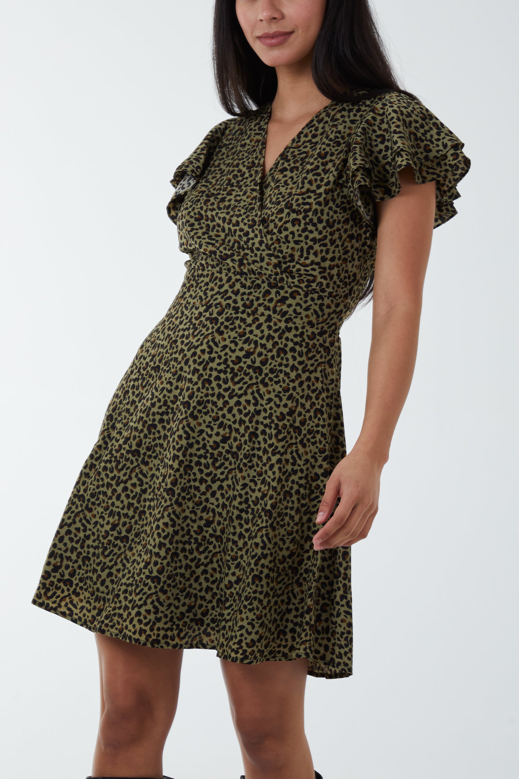 Leopard print hotsell wrap frill dress