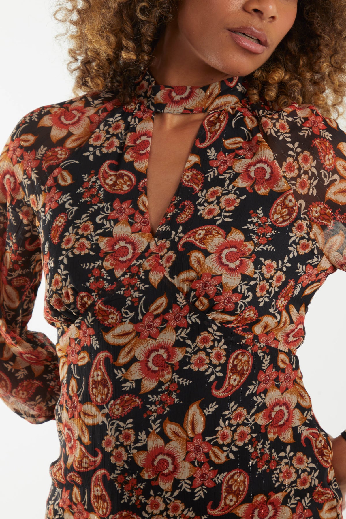 Floral Raglan Keyhole Midi Dress