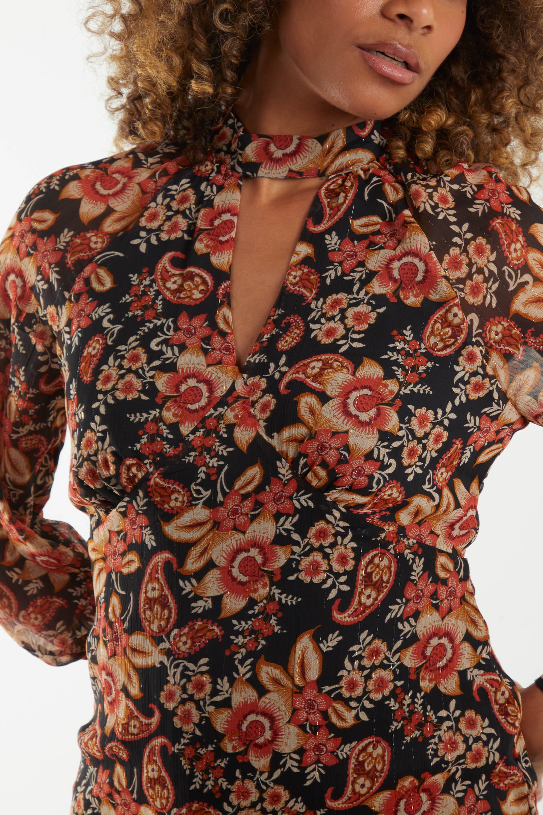 Floral Raglan Keyhole Midi Dress